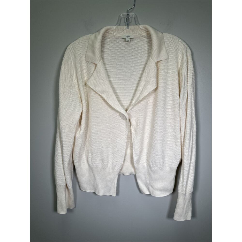 VTG J.Jill Cardigan Womens M‎ Knit Sweater Cream Crochet Wool Blend Old Money